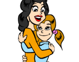 Disegno Madre e figlia abbracciate pitturato su chiara