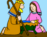 Disegno Adorano Gesù Bambino  pitturato su presepe