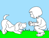 Disegno Bambina che gioca con il cagnolino  pitturato su beatrice4