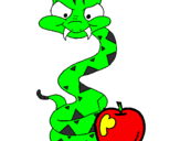 Disegno Serpente con la mela  pitturato su niccokid