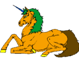 Disegno Unicorno seduto  pitturato su noemi