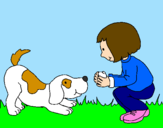 Disegno Bambina che gioca con il cagnolino  pitturato su vere