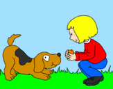 Disegno Bambina che gioca con il cagnolino  pitturato su paolo pagnottini