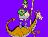 Disegno San Giorgio con il drago  pitturato su marzullo