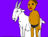 Disegno Bambino africano con una capra pitturato su sami