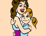 Disegno Madre e figlia abbracciate pitturato su ELENA  2004