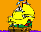 Disegno Barca  pitturato su tiziano