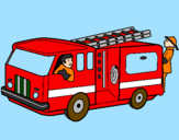 Disegno Pompieri sul camion  pitturato su carlo