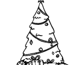 Disegno Abete con decorazioni natalizie  pitturato su snoopy
