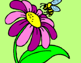 Disegno Margherita con ape  pitturato su laura