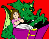 Disegno Drago, ragazza e libro pitturato su federica