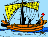 Disegno Barca romana  pitturato su mario