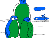 Disegno Famiglia pinguino  pitturato su redon