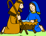 Disegno Adorano Gesù Bambino  pitturato su donato