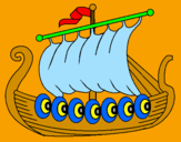 Disegno Barca vikinga  pitturato su del gaudio ambra