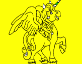Disegno Unicorno con le ali  pitturato su claudia