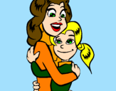Disegno Madre e figlia abbracciate pitturato su Corinna
