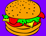 Disegno Hamburger completo  pitturato su mara 