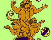 Disegno Scimmie giocoliere pitturato su ciuco1