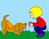 Disegno Bambina che gioca con il cagnolino  pitturato su Silvia