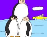 Disegno Famiglia pinguino  pitturato su pietro2005