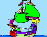 Disegno Barca  pitturato su giacomo