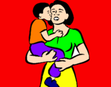Disegno Bacio materno  pitturato su manuela