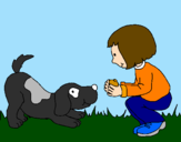 Disegno Bambina che gioca con il cagnolino  pitturato su Rosario