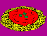 Disegno Spaghetti al formaggio  pitturato su alice