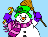 Disegno Pupazzo di neve con la sciarpa pitturato su erica