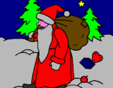 Disegno Babbo Natale che consegna i regali pitturato su GIOVANNI