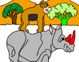 Disegno Rinoceronte e scimmietta  pitturato su Davide