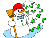Disegno Pupazzo di neve e albero di Natale pitturato su kevin