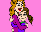 Disegno Madre e figlia abbracciate pitturato su ambrosia