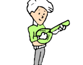 Disegno Ragazzo con il mandolino  pitturato su Filippo 3 anni