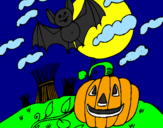 Disegno Halloween paesaggio pitturato su sofia