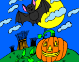 Disegno Halloween paesaggio pitturato su mara 