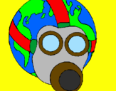 Disegno Terra con maschera anti-gas  pitturato su deian