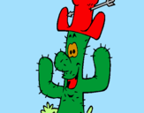 Disegno Cactus con il cappello  pitturato su Debba