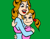 Disegno Madre e figlia abbracciate pitturato su ceci