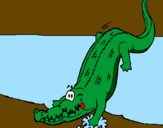 Disegno Alligatore che entra nell'acqua  pitturato su RAY