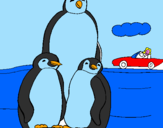 Disegno Famiglia pinguino  pitturato su nicolò