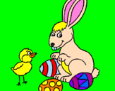 Disegno Pulcino, coniglietto e uova  pitturato su ALBERTO