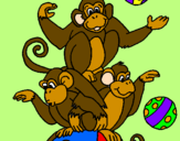Disegno Scimmie giocoliere pitturato su vv