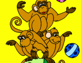 Disegno Scimmie giocoliere pitturato su nicole