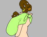 Disegno Africana con fazzoletto porta bambino pitturato su martina