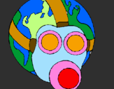 Disegno Terra con maschera anti-gas  pitturato su Jessica