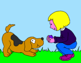 Disegno Bambina che gioca con il cagnolino  pitturato su Agnese