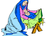 Disegno Nascita di Gesù Bambino pitturato su natività