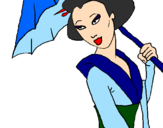 Disegno Geisha con parasole pitturato su Alessandra